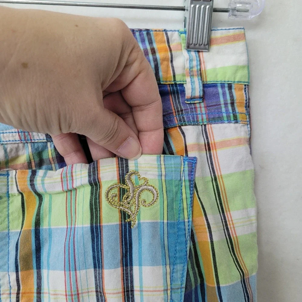 South Pole Shorts Womens 7‎ Plaid Bermuda Stretch Cuffed Pockets Summer Casual